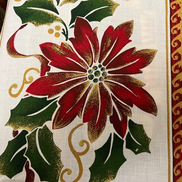 Vintage Christmas rectangular poinsettia tablecloth unused 70” x 52” - Picture 3 of 4